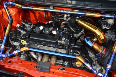 PASAY, PH - DEC 3 - Toyota vios engine at bumper to bumper car show on December 3, 2022 in Pasay, Philippines. Bumper to bumper is a nationwide car show held in Philippines.