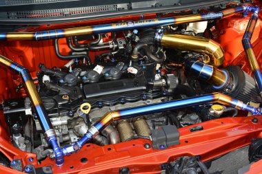 PASAY, PH - DEC 3 - Toyota vios engine at bumper to bumper car show on December 3, 2022 in Pasay, Philippines. Bumper to bumper is a nationwide car show held in Philippines.