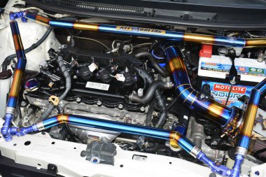 PASAY, PH - DEC 3 - Toyota vios engine at bumper to bumper car show on December 3, 2022 in Pasay, Philippines. Bumper to bumper is a nationwide car show held in Philippines.