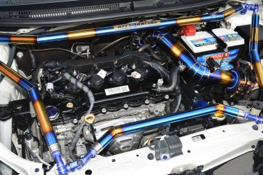 PASAY, PH - DEC 3 - Toyota vios engine at bumper to bumper car show on December 3, 2022 in Pasay, Philippines. Bumper to bumper is a nationwide car show held in Philippines.