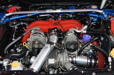PASAY, PH - DEC 3 - Toyota 86 engine at bumper to bumper car show on December 3, 2022 in Pasay, Philippines. Bumper to bumper is a nationwide car show held in Philippines.