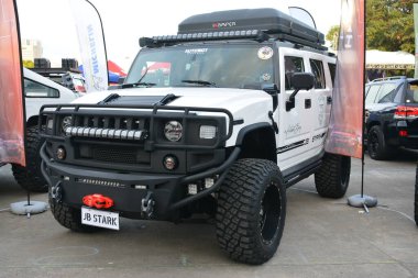 PASAY, PH - DEC 3 - Hummer h2 at bumper to bumper car show on December 3, 2022 in Pasay, Philippines. Bumper to bumper is a nationwide car show held in Philippines.