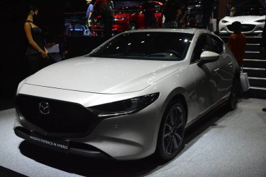 PASAY, PH - SEPT 17 - Mazda 3 fastback m hybrid at Philippine International Motor Show on September 17, 2022 in Pasay, Philippines. P.I.M.S. is a car show event held in Philippines.