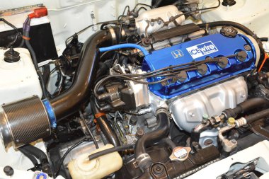 PARANAQUE, PH - JUNE 19 - Honda civic engine at National Automotive Summit on June 19, 2022 in Paranaque, Philippines. National Automotive Summit is a car show held in Philippines.