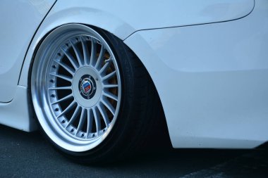 PARANAQUE, PH - FEB 11 - Toyota vios wheel at Bounce luxury car meet on February 11, 2023 in Paranaque, Philippines. Bounce luxury specializes in low riding car modification in Philippines.