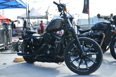 PARANAQUE, PH - FEB 11 - Harley davidson motorcycle at overtake motor show in Paranaque, Philippines. Overtake is a motorcycle show held in Philippines