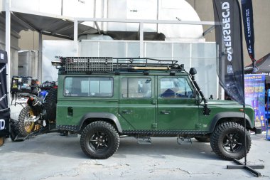 PARANAQUE, PH - FEB 11 - Land rover at overtake motor show in Paranaque, Philippines. Overtake is a motorcycle show held in Philippines