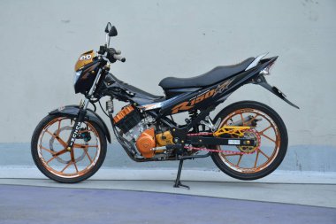 PARANAQUE, PH - FEB 11 - Suzuki r150 at overtake motor show in Paranaque, Philippines. Overtake is a motorcycle show held in Philippines