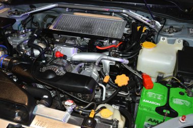 Pasay, PH - MAR 4 - Subaru impreza wrx motor JDM Metro Fuarı 'nda 4 Mart 2023 tarihinde Pasay, Filipinler' de. JDM Underground, Filipinler 'de düzenlenen bir otomobil fuarıdır..