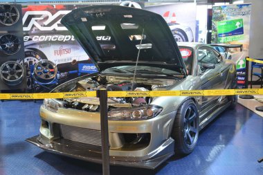 PASAY, PH - APR. 15 - Nissan Silvia Manila Uluslararası Otomobil Fuarı 'nda 15 Nisan 2023 tarihinde Pasay, Filipinler' de. Manila International Auto Show, Filipinler 'de düzenlenen yıllık otomobil fuarıdır..