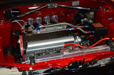 Pasay, PH - 21 Mayıs - Toyota corolla motoru 21 Mayıs 2023 tarihinde Pasay, Filipinler 'de Trans Sport Show' da. Trans Sport Show, Filipinler 'de düzenlenen yıllık bir pazarlama sonrası araba fuarıdır..