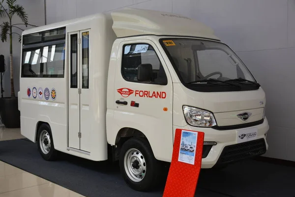 stock image PASAY, PH - JULY 8 - Forland t5 modern puv at Philippine Commercial Vehicle Show on July 8, 2023 in Pasay, Philippines. Philippine Commercial Vehicle Show is a annual bus and truck show event in Philippines.