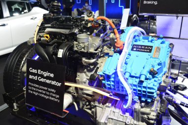 PAsay, PH-OCT 21 - Nissan e power engine bölümü 21 Ekim 2023 tarihinde Pasay, Filipinler 'de yapılan elektrikli araç zirvesinde. Phil elektrikli araç zirvesi, Filipinler 'de her yıl düzenlenen bir otomobil fuarıdır..