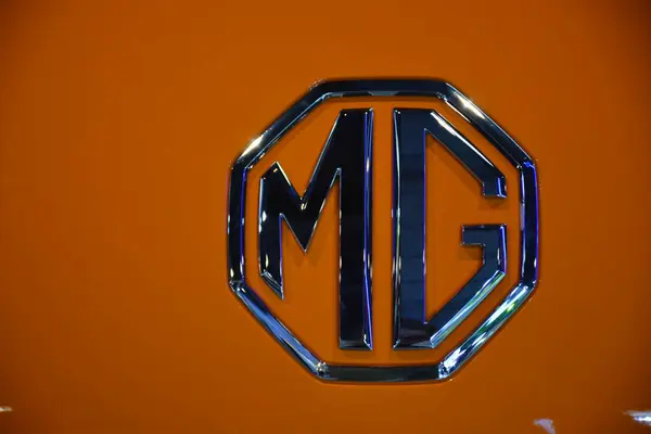 stock image PASAY, PH - OCT 21  - Mg emblem at Phil electric vehicle summit on October 21, 2023 in Pasay, Philippines. Phil electric vehicle summit is a car show event held annually in Philippines.