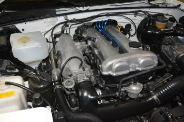 Pasay, PH - SEPT 16 - Mazda miata motoru 16 Eylül 2023 tarihinde Pasay, Filipinler 'de sergilendi. Performans ve yaşam tarzı fuarı, Filipinler 'de düzenlenen yıllık ulaşım etkinliğidir..