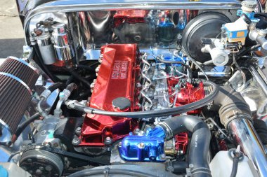 Pasay, PH-DEC 2 - Bumper 'daki Jeepney motoru 19 Aralık 2023 Pasay, Filipinler. Bumper to Bumper, Filipinler 'de düzenlenen bir otomobil fuarıdır..