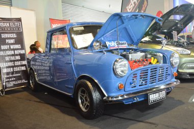 Pasay, PH-18 - 18 Kasım 2023 'te Filipinler, Pasay' da Manila Oto Salonu 'nda Mini Cooper. Manila Auto Salon, Filipinler 'de düzenlenen bir pazar sonrası araba etkinliğidir..