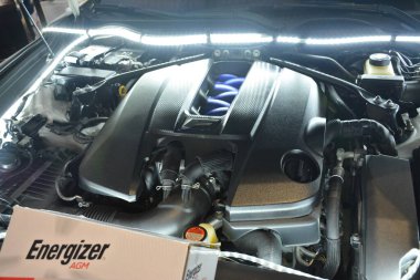 Pasay, PH - NOV 18 - Lexus rcf motor Manila Oto Salon 'da 18 Kasım 2023 Pasay, Filipinler. Manila Auto Salon, Filipinler 'de düzenlenen bir pazar sonrası araba etkinliğidir..