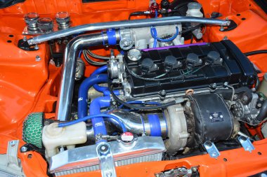 PARANAQUE, PH-3 - Honda civic engine at Legit Manila 1620 car meet on 3 Şubat 2024, Paranaque, Filipinler. Legit Manila 1620, Filipinler 'de düzenlenen bir otomobil yarışması..