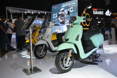 PASAY, PH - MAR 24 - Kymco like 125 at Inside Racing Bike Fest and Trade Show on March 24, 2024 in Pasay, Philippines. Inside racing is a annual motorcycle show event held in Philippines. clipart