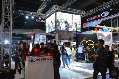Pasay, PH - APR 27 - Kymco standı 27 Nisan 2024 tarihinde Pasay, Filipinler 'de. Makina Moto, Filipinler 'de düzenlenen yıllık bir motosiklet fuarıdır..
