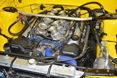 QUEZON ŞEHRİ, PH - 10 AUG - 10 Ağustos 2024 tarihinde Quezon City, Filipinler 'de tekerlek birleştirme fuarındaki Toyota gt motoru. Wheels United, Filipinler 'de düzenlenen bir otomobil fuarıdır..