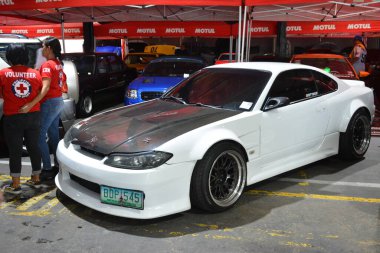 QUEZON ŞEHRİ, PH - 10 AUG Nissan Silvia 10 Ağustos 2024 tarihinde Quezon City, Filipinler 'de Wheels United Fuarı' nda. Wheels United, Filipinler 'de düzenlenen bir otomobil fuarıdır..