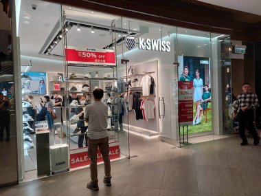 TUNG CHUNG, HK - K-swiss facade at citygate outlets on May 25, 2024 in Tung Chung, Hong Kong. K-swiss is a American tennis brand in California, USA. clipart