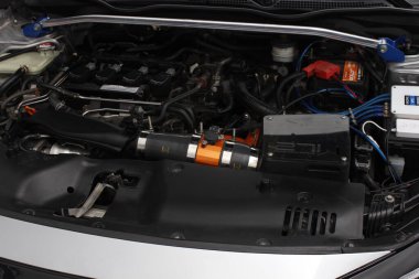 Pasay, PH-DEC 7 - Honda civic engine at tampon 2 car show on 7 Aralık 2024, Pasay, Filipinler. Tampon 2, Filipinler 'de düzenlenen bir piyasa sonrası araba fuarıdır..