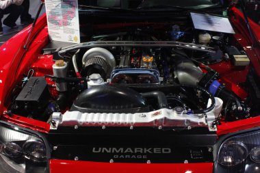 Pasay, PH - NOV 16 - 16 Kasım 2024 tarihinde Manila Oto Salonu 'nda Toyota supra motoru, Pasay, Filipinler. Manila Auto Salon, Filipinler 'de düzenlenen bir pazar sonrası araba fuarıdır..