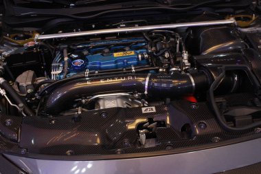 MUNTINLUPA, PH - MAR 8 - Honda Meet Manila 'da Honda civic motor 8 Mart 2025 tarihinde Muntinlupa, Filipinler' de. Honda Meet Manila, Filipinler 'de düzenlenen bir otomobil etkinliği.