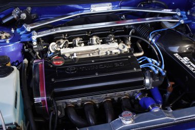 Pasay, PH - APR 13 - Manila Uluslararası Otomobil Fuarı 'nda (MIAS) Toyota corolla motoru 13 Nisan 2025 tarihinde Pasay, Filipinler' de. MIAS, Filipinler 'de düzenlenen bir otomobil fuarıdır..