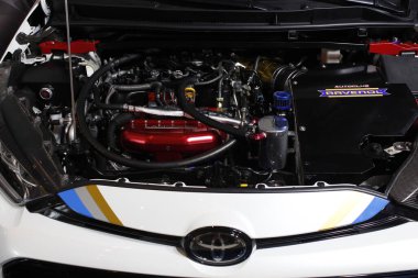 Pasay, PH - APR 13 - Toyota yaris gr motor Manila Uluslararası Otomobil Fuarı (MIAS) 13 Nisan 2025 tarihinde Pasay, Filipinler 'de. MIAS, Filipinler 'de düzenlenen bir otomobil fuarıdır..