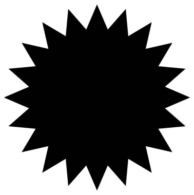 Patlama yıldız vektör şekli, izole edilmiş siyah renk nesnesi, beyaz arkaplan