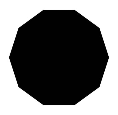 Decagon vektör şekli, izole edilmiş siyah nesne, beyaz arkaplan