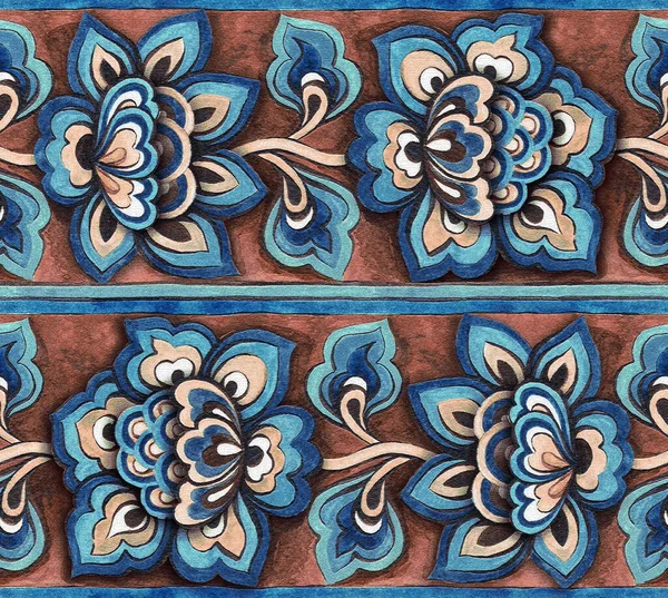 이탈리아의 Mamaolica Watercolor Illustration Italian Mamajolica Forge Ceramic Tiles Blue — 스톡 사진