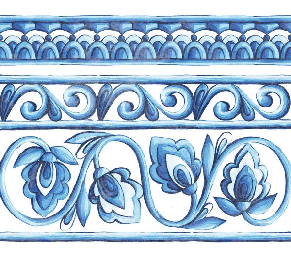Italská Majolica Akvarel Ilustrace Italská Majolica Dekorace Keramické Dlaždice Modré — Stock fotografie