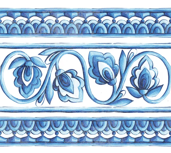 Italian Majolica Watercolor Illustration Italian Majolica Decoration Ceramic Tiles Blue — Stock Photo, Image