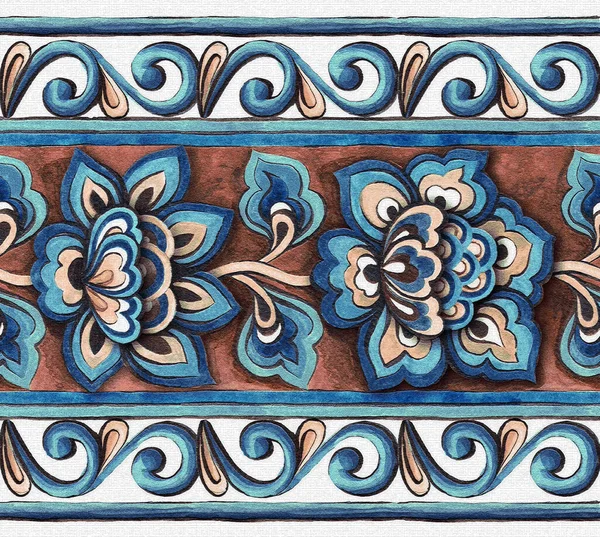 Majolica Italiana Ilustração Aquarela Majolica Italiana Decoração Telhas Cerâmicas Azul — Fotografia de Stock