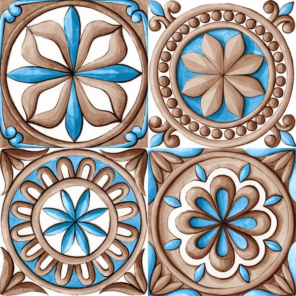 Akvarel Ornament Pro Keramické Dlaždice Tapety Textil Majolica — Stock fotografie