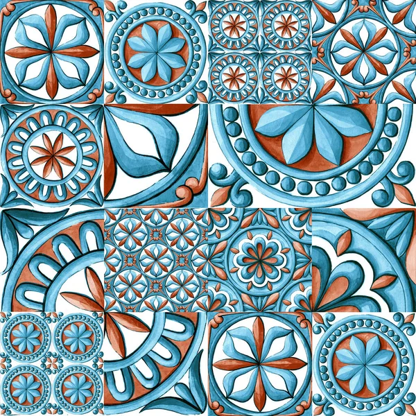 Aquarell Ornament Für Fliesen Tapeten Textilien Majolika — Stockfoto