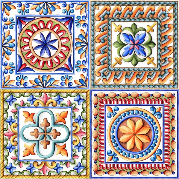 Ornamento Aquarela Para Telha Cerâmica Papel Parede Têxtil Majólica — Fotografia de Stock