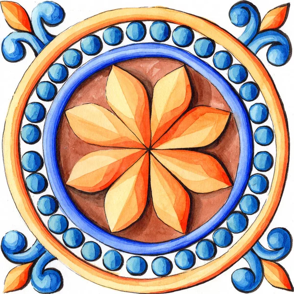 Watercolor Ornament Ceramic Tile Wallpaper Textile Majolica — Stock Photo, Image