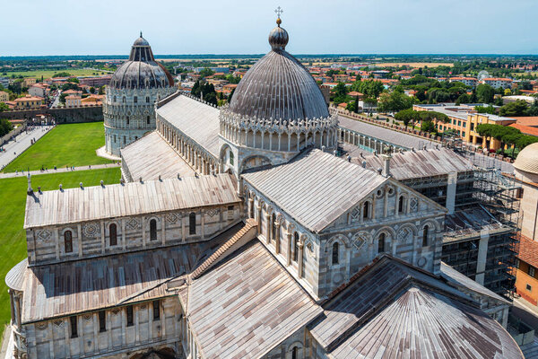 Aerial view of Baptistery and Basilica in Pisa