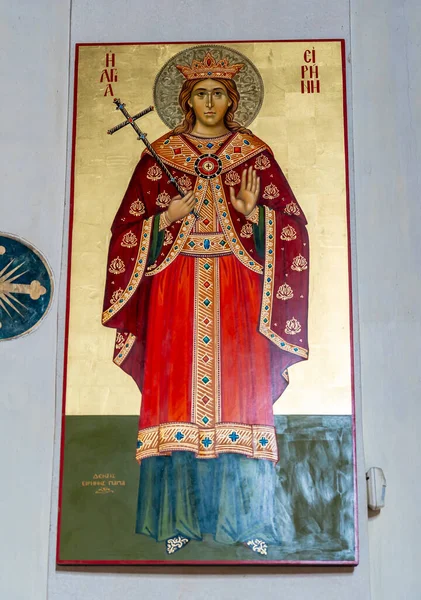 Крупный План Средневековой Религиозной Живописи Католического Святого — стоковое фото