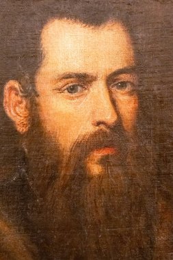 Sakallı, olgun bir adamın klasik portresi.