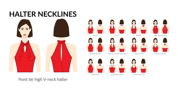 Conjunto Decotes Halter Roupas Tops Blusas Camisas Querida Gravata Frontal — Vetor de Stock