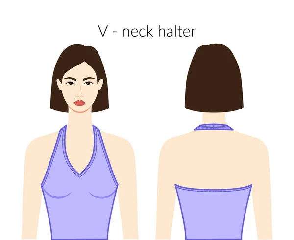 Λαιμόκοψη Halter Ρούχα Χαρακτήρα Όμορφη Κυρία Lavander Κορυφή Πουκάμισο Φόρεμα — Διανυσματικό Αρχείο