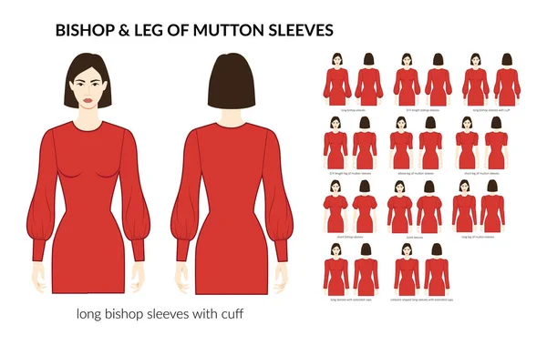Set Bishop Leg Mutton Sleeves Clothes Cuff Juliet Extended Cups — Vettoriale Stock