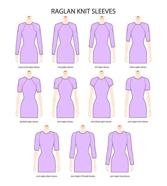 Set Raglan Knit Sleeves Clothes Curved Semi Raglan Long Elbow — Stock vektor